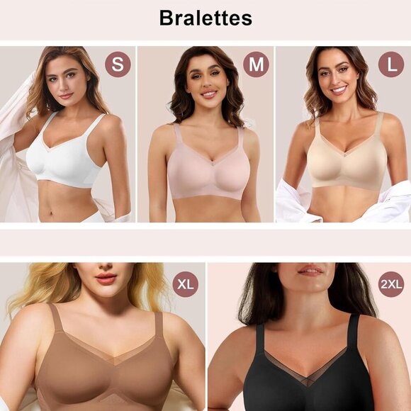 Womens Bra No Underwire Seamless Wireless Bra with Soft Support V Neck Mesh Bras - Picture 6 of 6